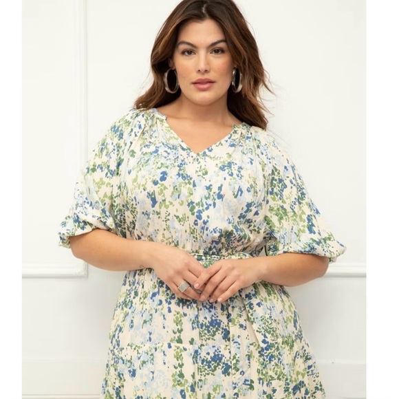 ELOQUII Elements Tiered Midi Dress With Tie - Women’s Plus Size 18 - Picture 4 of 9